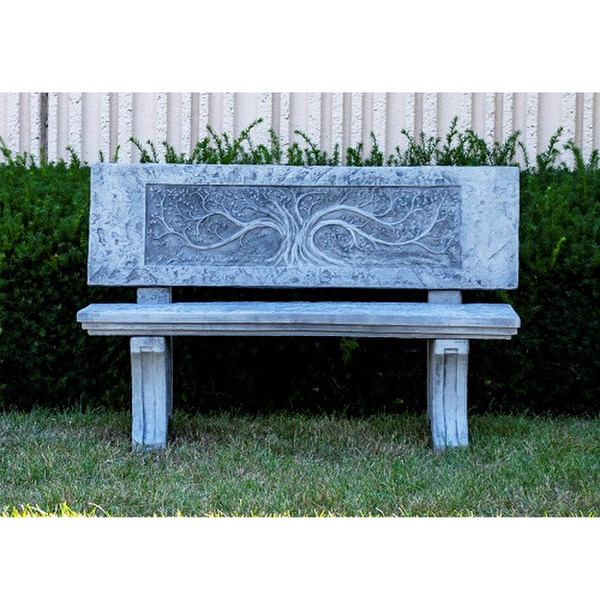 Tree line oak tree garden bench back rest cement outdoor seating art